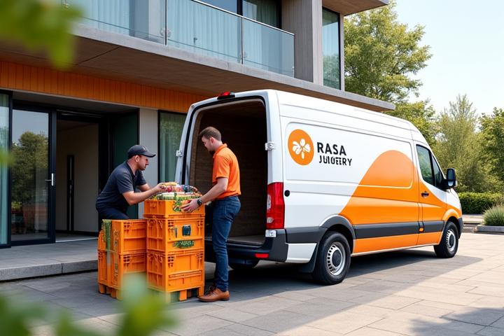 Van penghantaran Rasa Juicery memunggah peralatan catering di lokasi acara