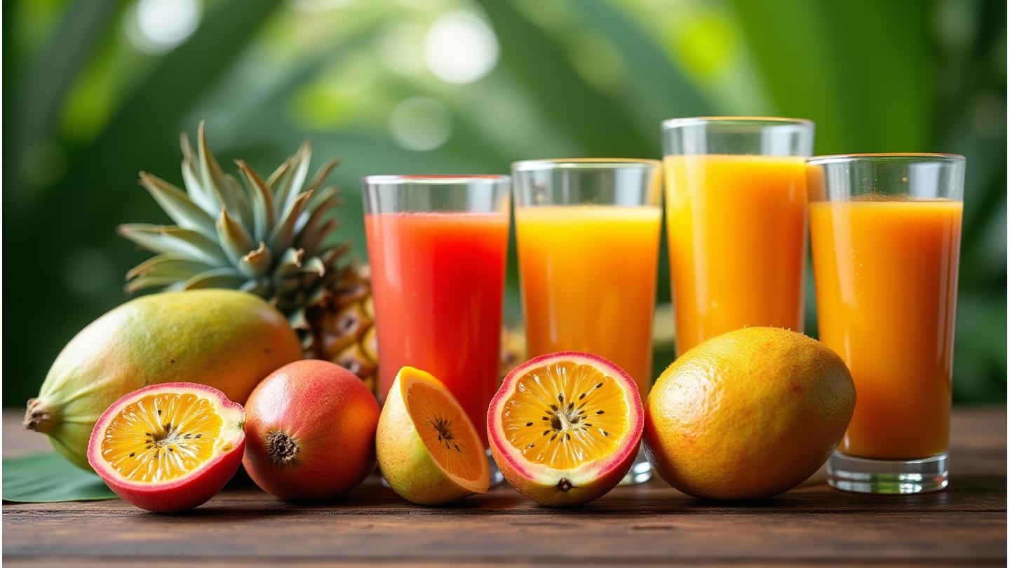 Buah-buahan segar dan jus berwarna-warni di Rasa Juicery