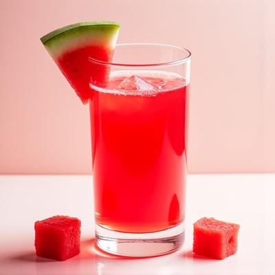 Potongan tembikai dan jus dalam gelas dengan hiasan