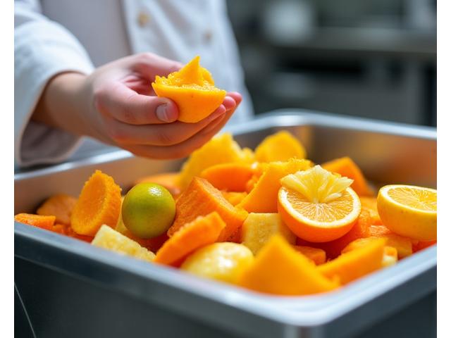 Buah-buahan sisa yang dikomposkan atau digunakan semula dalam persekitaran dapur yang bersih