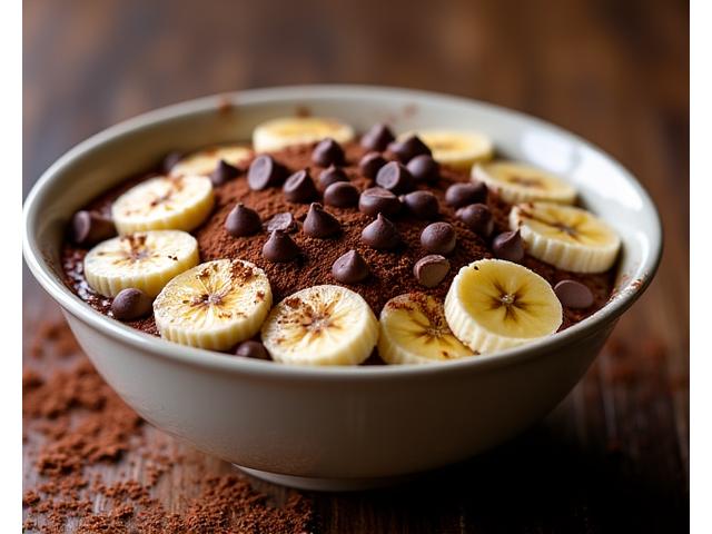 Mangkuk buah 'Chocolate Fix' dengan serbuk koko, pisang, hazelnut, dan cip coklat gelap