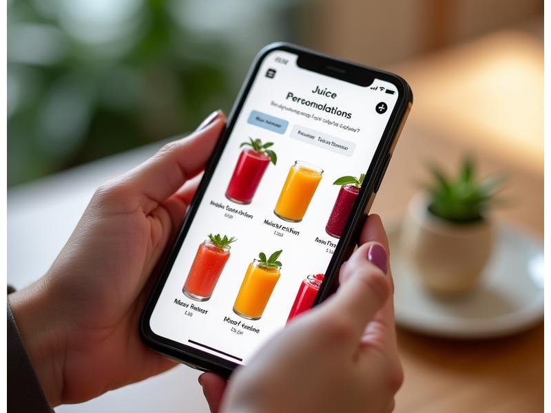 Seorang wanita melihat telefon bimbit dengan paparan rekomendasi jus peribadi.